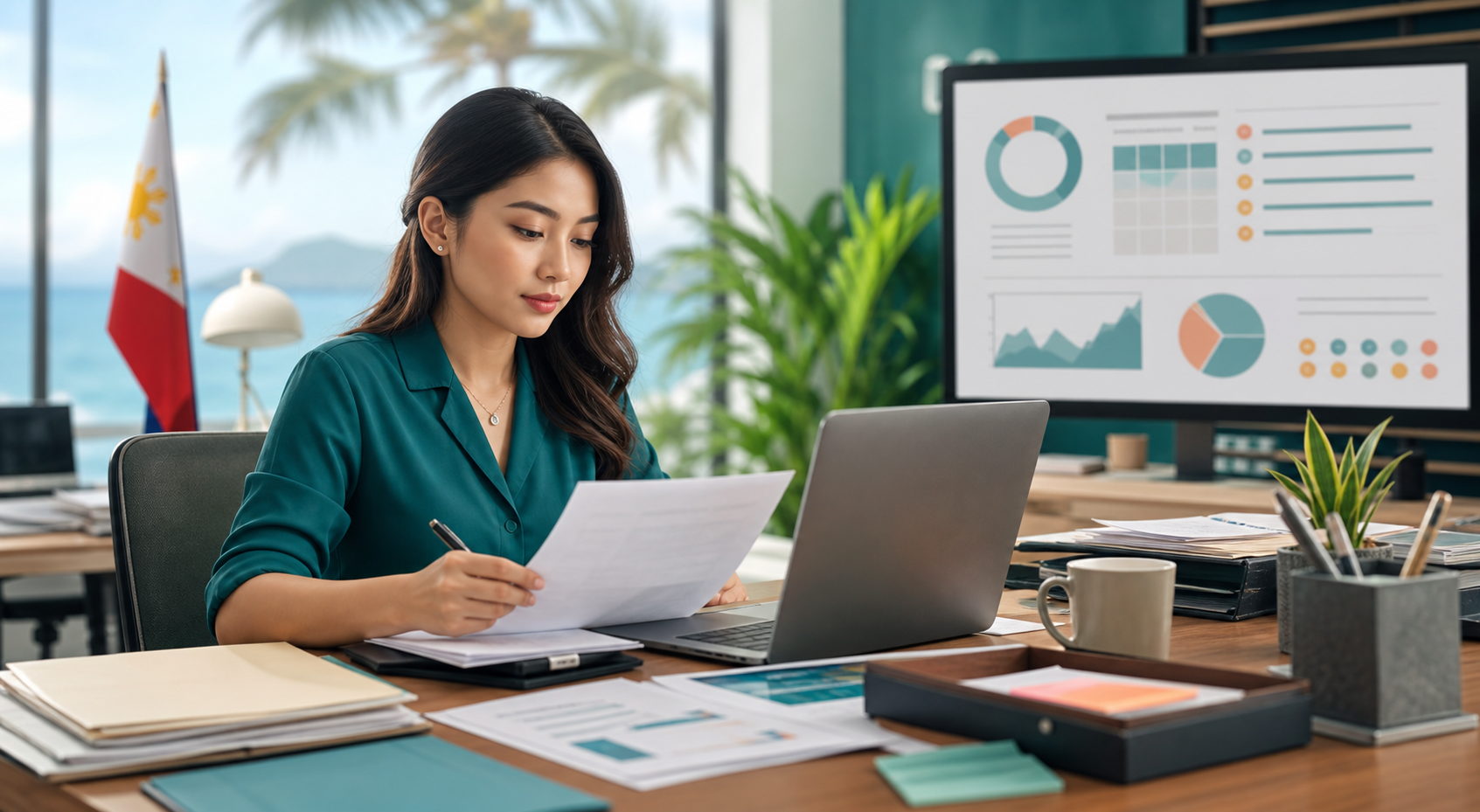 Vendor follow-up dashboards for Philippines operations editorial illustration