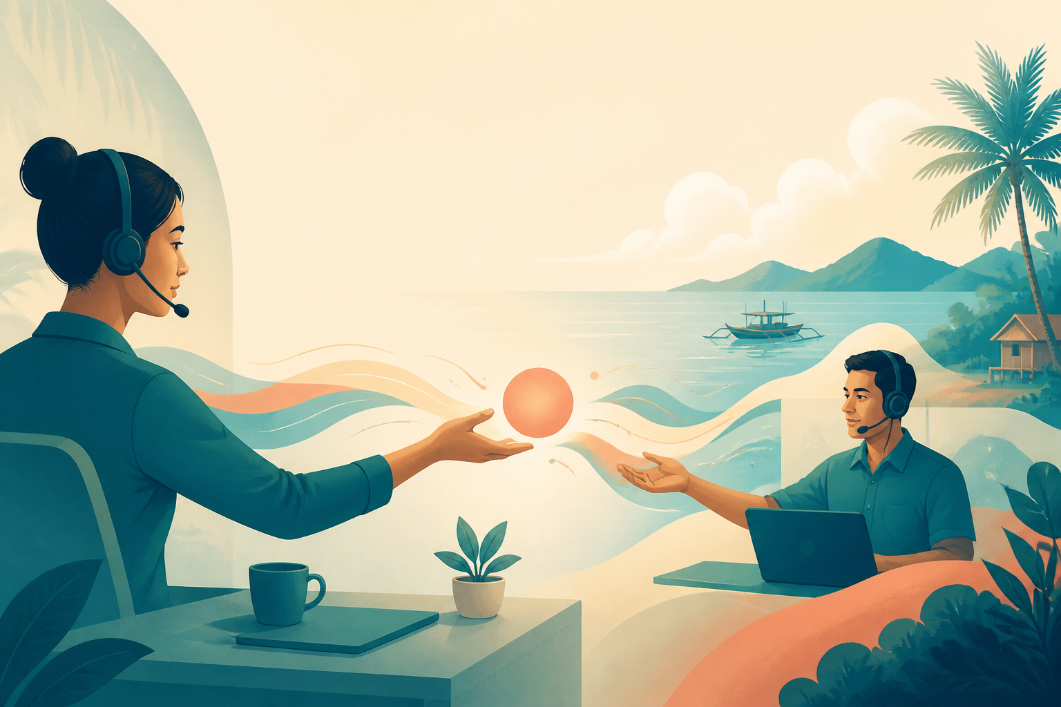 Handoff readiness for offshore support work editorial illustration