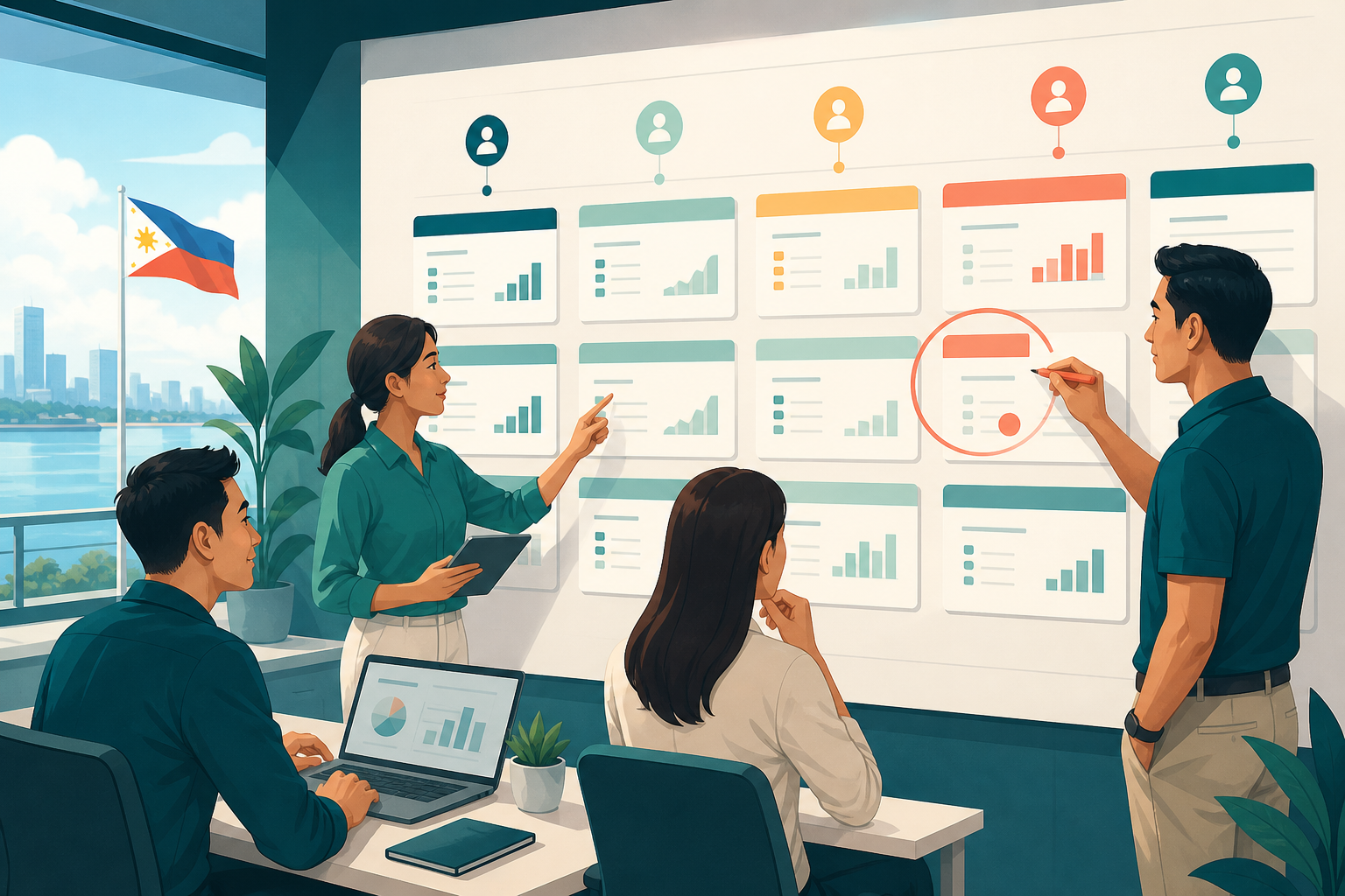 Queue-aging evidence for Philippines outsourced operations editorial illustration
