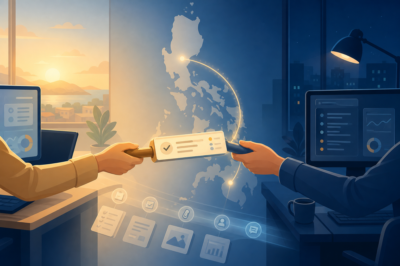 Review-load evidence for Philippines delegated operations editorial illustration